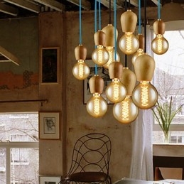 Lampadario mini moderno contemporaneo in legno e bambù