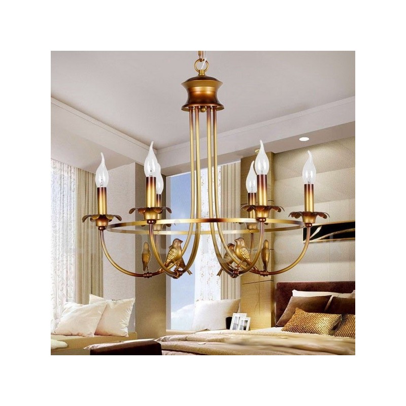 Lampadario vintage 6 luci E14 in acciaio con catena regolabile 0,3 m