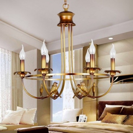 Lampadario vintage 6 luci E14 in acciaio con catena regolabile 0,3 m