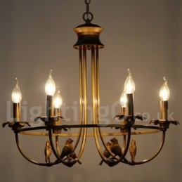 Lampadario vintage 6 luci E14 in acciaio con catena regolabile 0,3 m