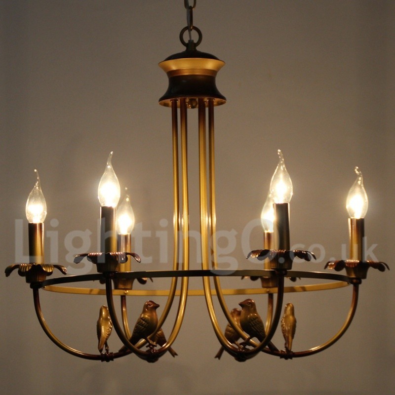 Lampadario vintage 6 luci E14 in acciaio con catena regolabile 0,3 m