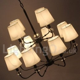 Lampadario contemporaneo nero grande a 2 livelli con 12 luci stile candela