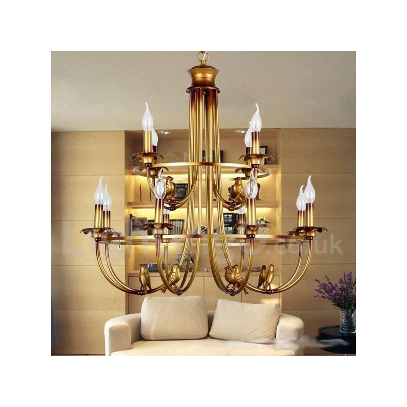 Lampadario retrò vintage a 12 luci E14 in acciaio