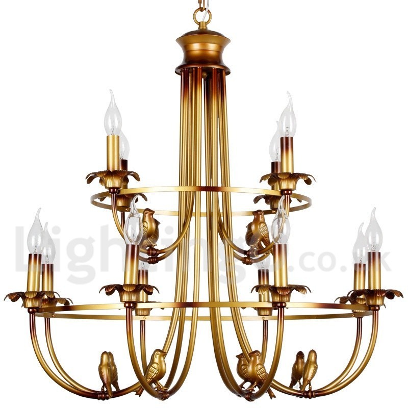 Lampadario retrò vintage a 12 luci E14 in acciaio
