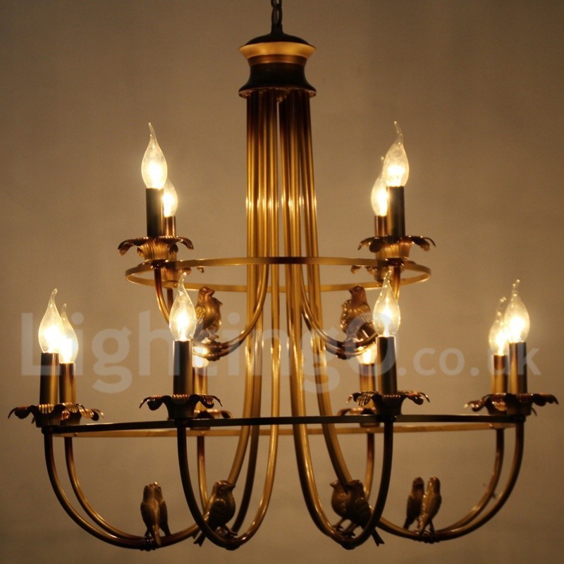 Lampadario retrò vintage a 12 luci E14 in acciaio