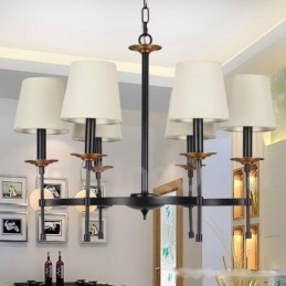 Lampadario retrò/vintage nero a 6 luci stile candela con paralumi in tessuto