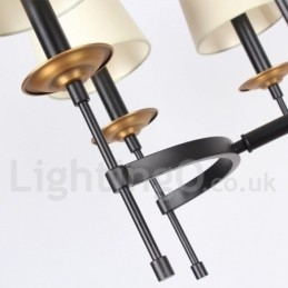 Lampadario retrò/vintage nero a 6 luci stile candela con paralumi in tessuto