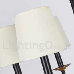 Lampadario retrò/vintage nero a 6 luci stile candela con paralumi in tessuto