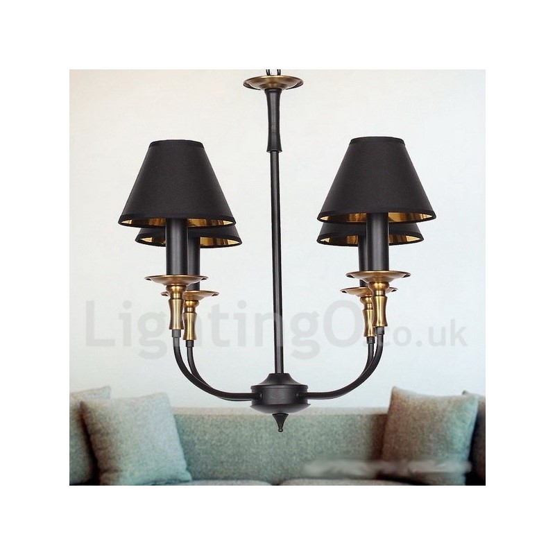 Lampadario retrò vintage a 4 luci a candela con paralumi in tessuto