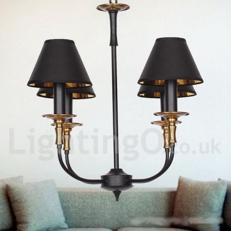 Lampadario retrò vintage a 4 luci a candela con paralumi in tessuto