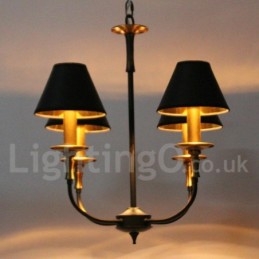 Lampadario retrò vintage a 4 luci a candela con paralumi in tessuto