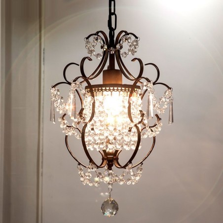 Lampadario in ferro dipinto con cristallo trasparente moderno