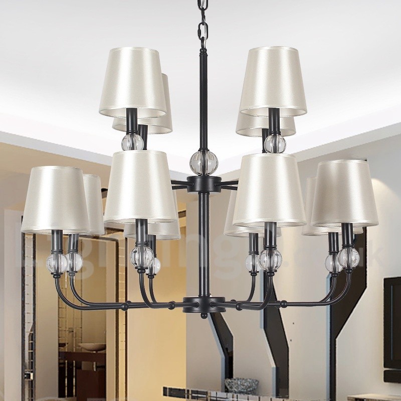 Lampadario rustico retrò nero a candela a 2 livelli, 12 luci