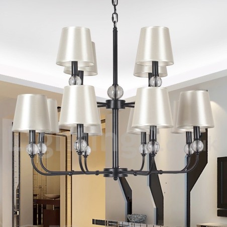 Lampadario rustico retrò nero a candela a 2 livelli, 12 luci