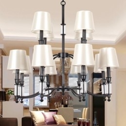 Lampadario a candela a 2 livelli rustico retrò nero 12 luci