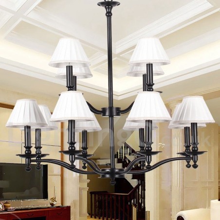 Lampadario retrò grande a 2 livelli 12 luci stile candela E14