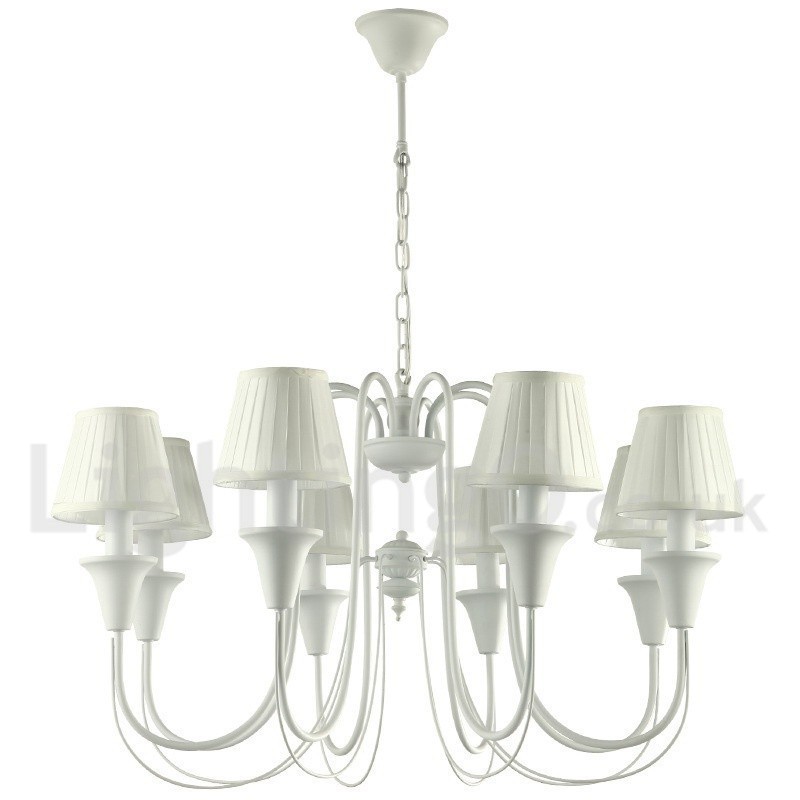 Lampadario retrò vintage bianco a 8 luci con paralumi in tessuto E14