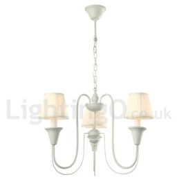 Lampadario vintage bianco a 3 luci a candela con paralumi in tessuto E14