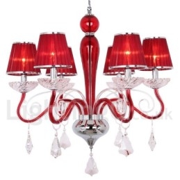 Lampadario a 6 luci stile candela in cristallo K9 rosso moderno