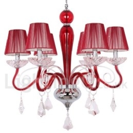 Lampadario a 6 luci stile candela in cristallo K9 rosso moderno