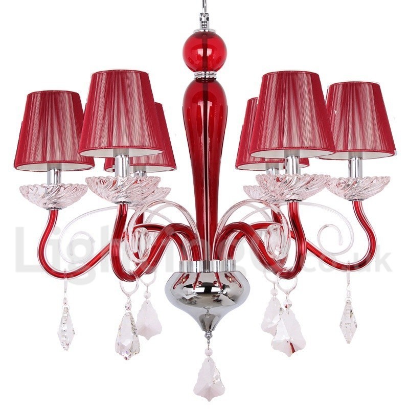Lampadario a 6 luci stile candela in cristallo K9 rosso moderno