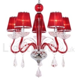 Lampadario moderno a 5 luci stile candela in cristallo K9 rosso