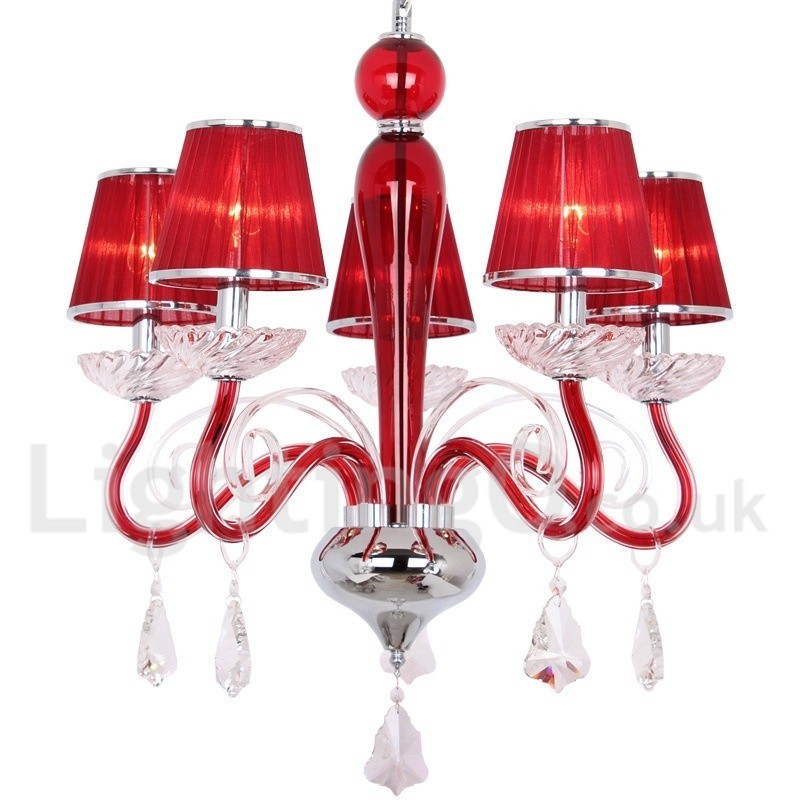 Lampadario moderno a 5 luci stile candela in cristallo K9 rosso