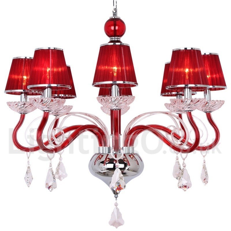 Lampadario contemporaneo in stile candela rosso in cristallo K9 a 8 luci