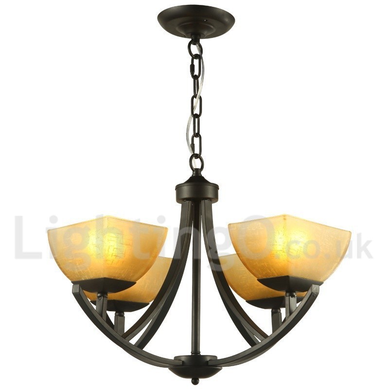 Lampadario a 4 luci in stile mediterraneo con candela nera