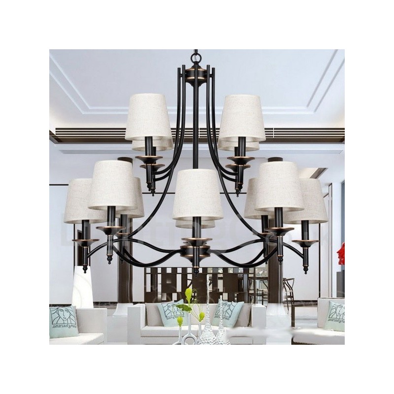 Lampadario in stile candela nero rustico retrò a 12 luci