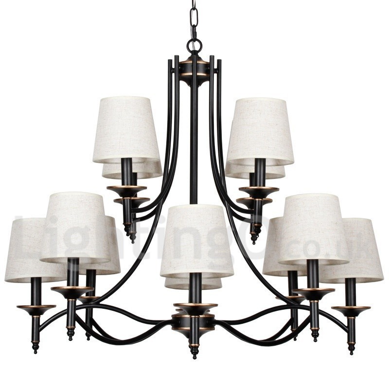 Lampadario in stile candela nero rustico retrò a 12 luci