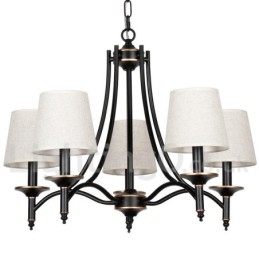 Lampadario in stile candela a 5 luci nero, retrò rustico