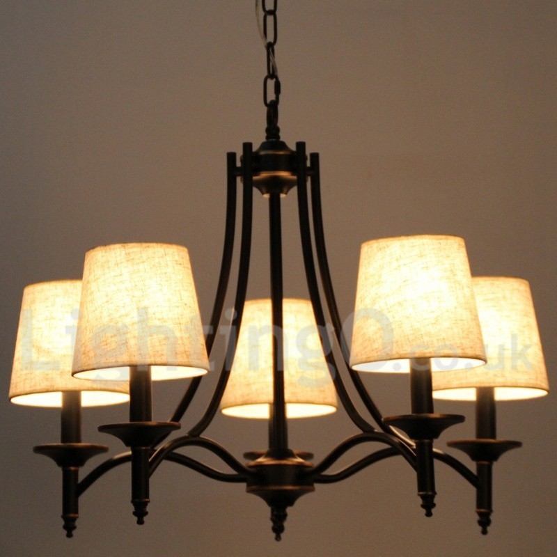 Lampadario in stile candela a 5 luci nero, retrò rustico