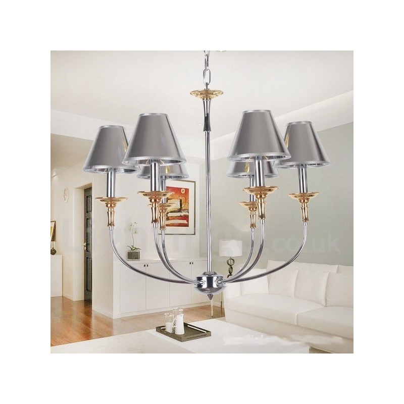 Lampadario moderno contemporaneo cromato a candela 6 luci