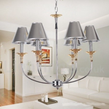 Lampadario moderno contemporaneo cromato a candela 6 luci