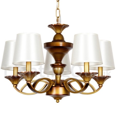 Lampadario retrò vintage a 5 luci con paralumi in tessuto E14