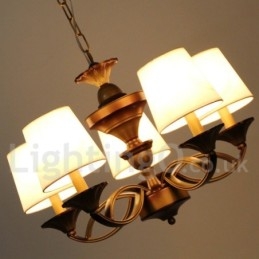 Lampadario retrò vintage a 5 luci con paralumi in tessuto E14