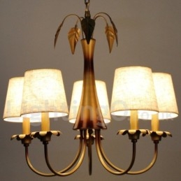 Lampadario rustico moderno contemporaneo a 5 luci in acciaio e tessuto, attacco E14