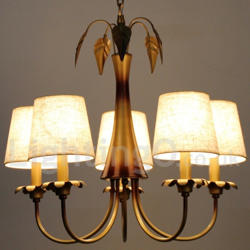 Lampadario rustico moderno contemporaneo a 5 luci in acciaio e tessuto, attacco E14