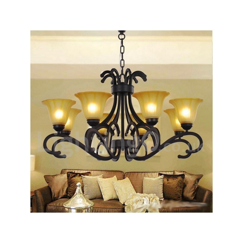 Lampadario a 8 luci stile candela nero contemporaneo