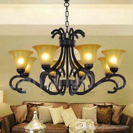 Lampadario a 8 luci stile candela nero contemporaneo