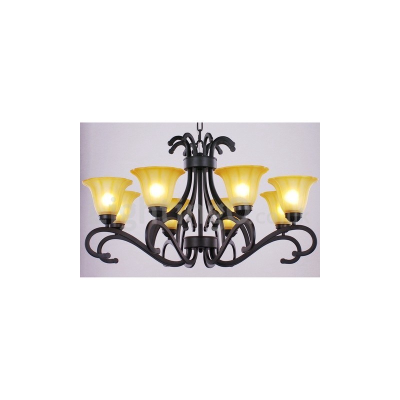 Lampadario a 8 luci stile candela nero contemporaneo