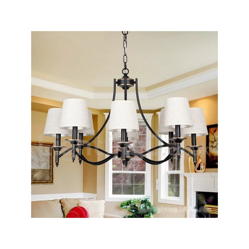 Lampadario in stile candela nero rustico retrò a 8 luci