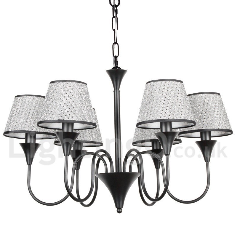 Lampadario rustico retrò nero a 6 luci