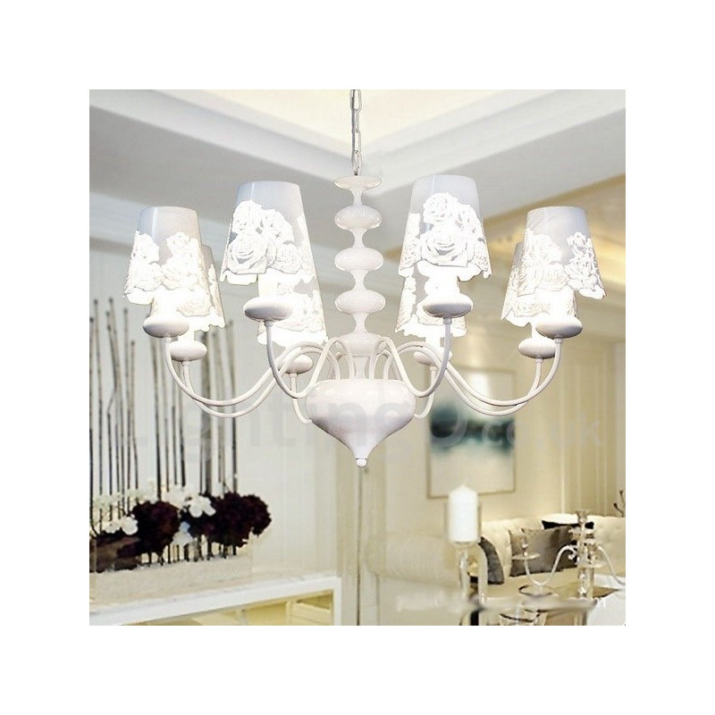 Lampadario moderno contemporaneo a 8 luci stile candela bianco cavo