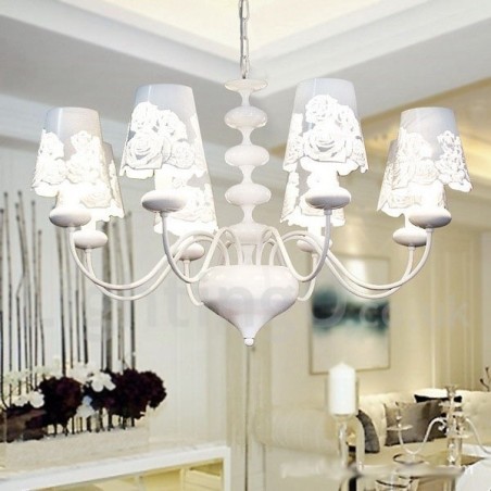 Lampadario moderno contemporaneo a 8 luci stile candela bianco cavo