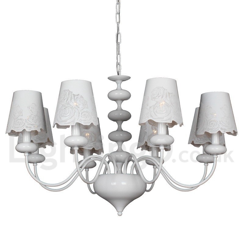 Lampadario moderno contemporaneo a 8 luci stile candela bianco cavo