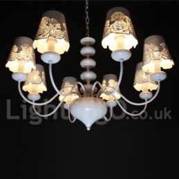 Lampadario moderno contemporaneo a 8 luci stile candela bianco cavo