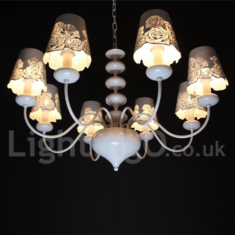 Lampadario moderno contemporaneo a 8 luci stile candela bianco cavo