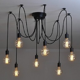 Lampadario a sospensione retrò classico a 8 luci in metallo nero